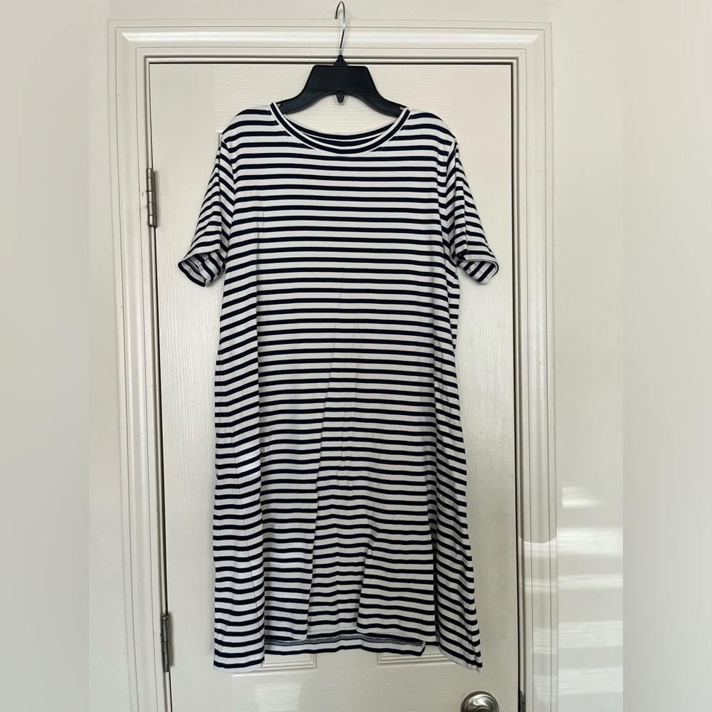 Navy blue and white striped dress